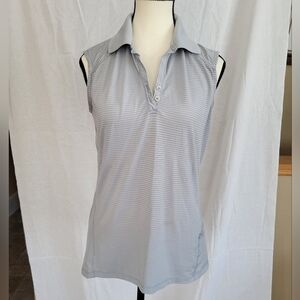 Lopez desert dry grey striped sleeveless collared vneck button accent golf top S